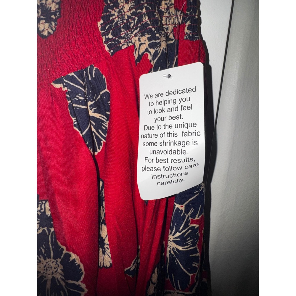 Denim 24/7 Red Floral Handkerchief Hem Smocked Waist Midi Skirt Plus Size 3x - Picture 5 of 9